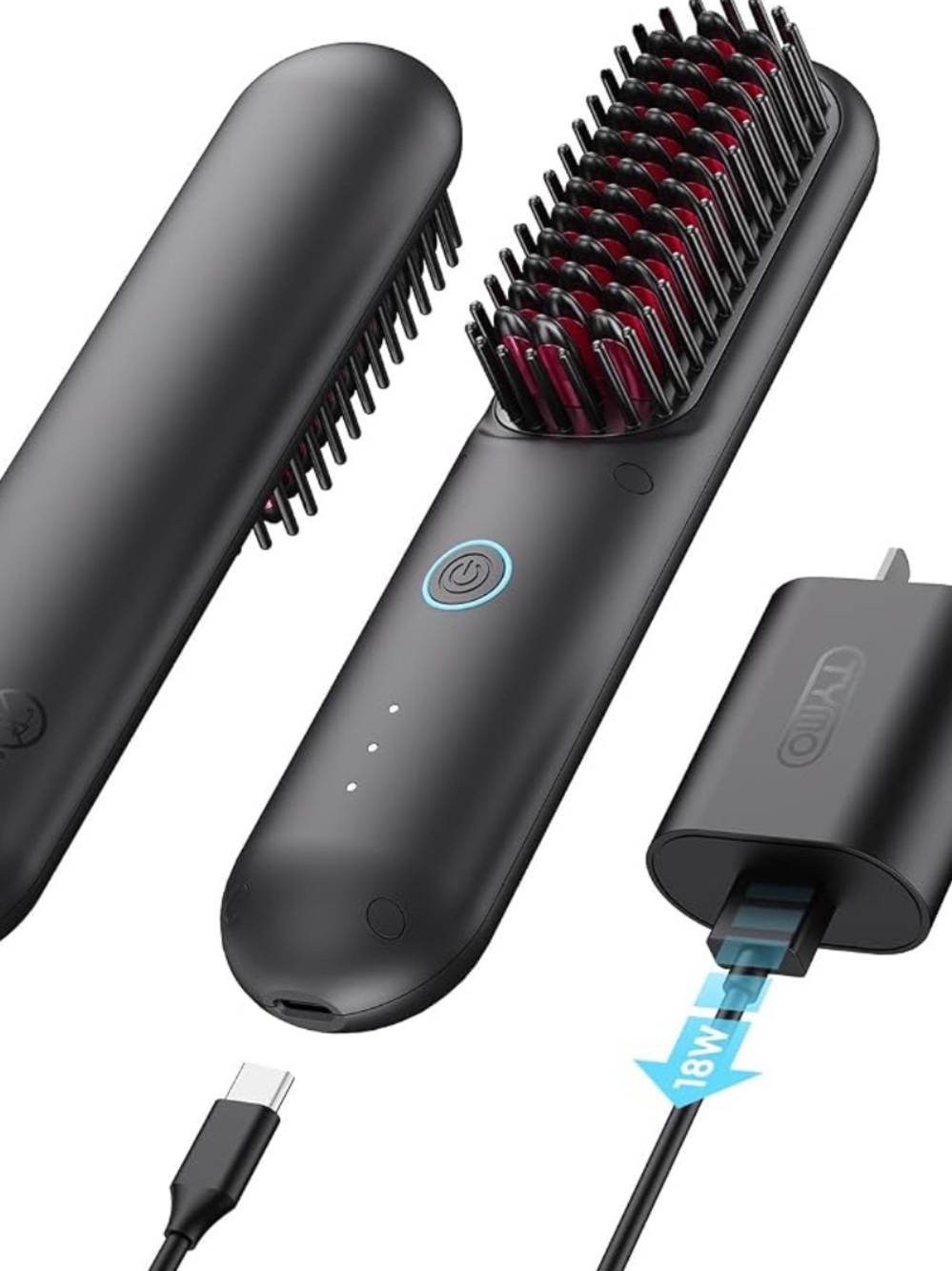 Black Ceramic-Coated Heated Hair Straightening Brush